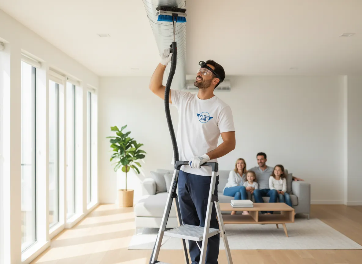 Technician cleaning home air ducts for Pure Air customer