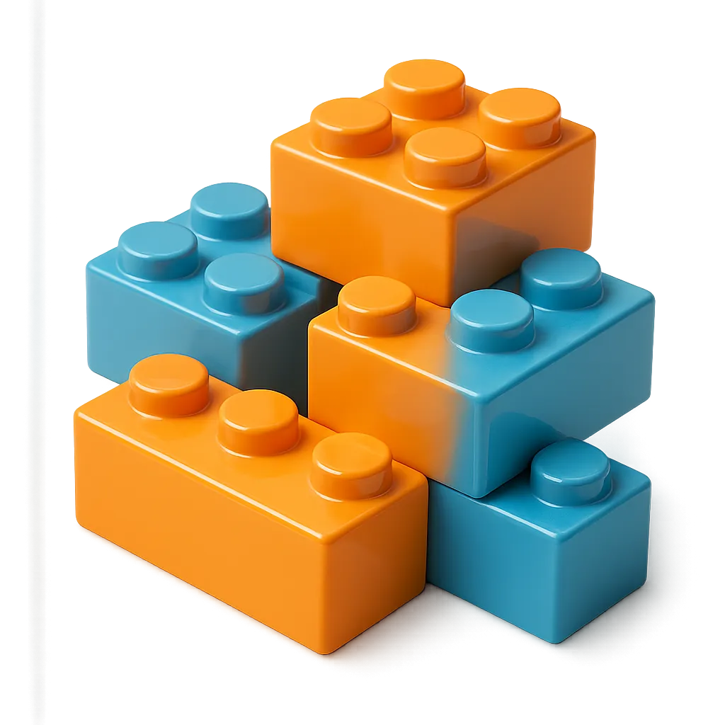 Playful 3D modular building bricks and celebratory birthday build creation cutout