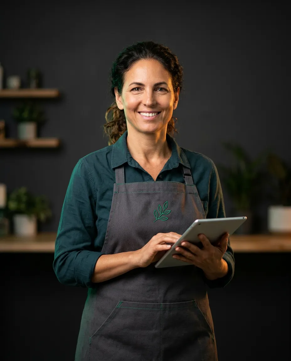 Confident local small business owner thriving with sustained organic revenue growth