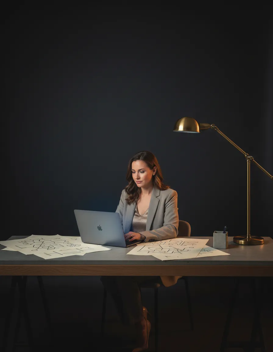 Solopreneur building her business roadmap on a laptop