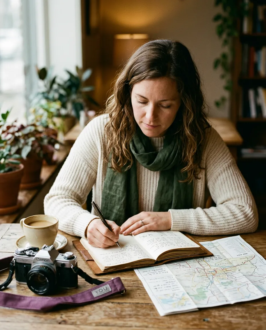 Empowered woman engaged in purposeful, creative work in a naturally lit, warm editorial setting