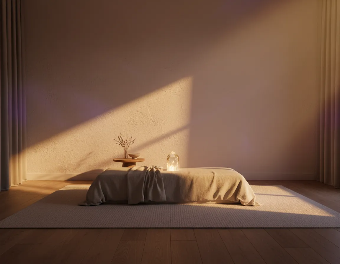 A warm ethereal light leak symbolizing a safe guided healing space