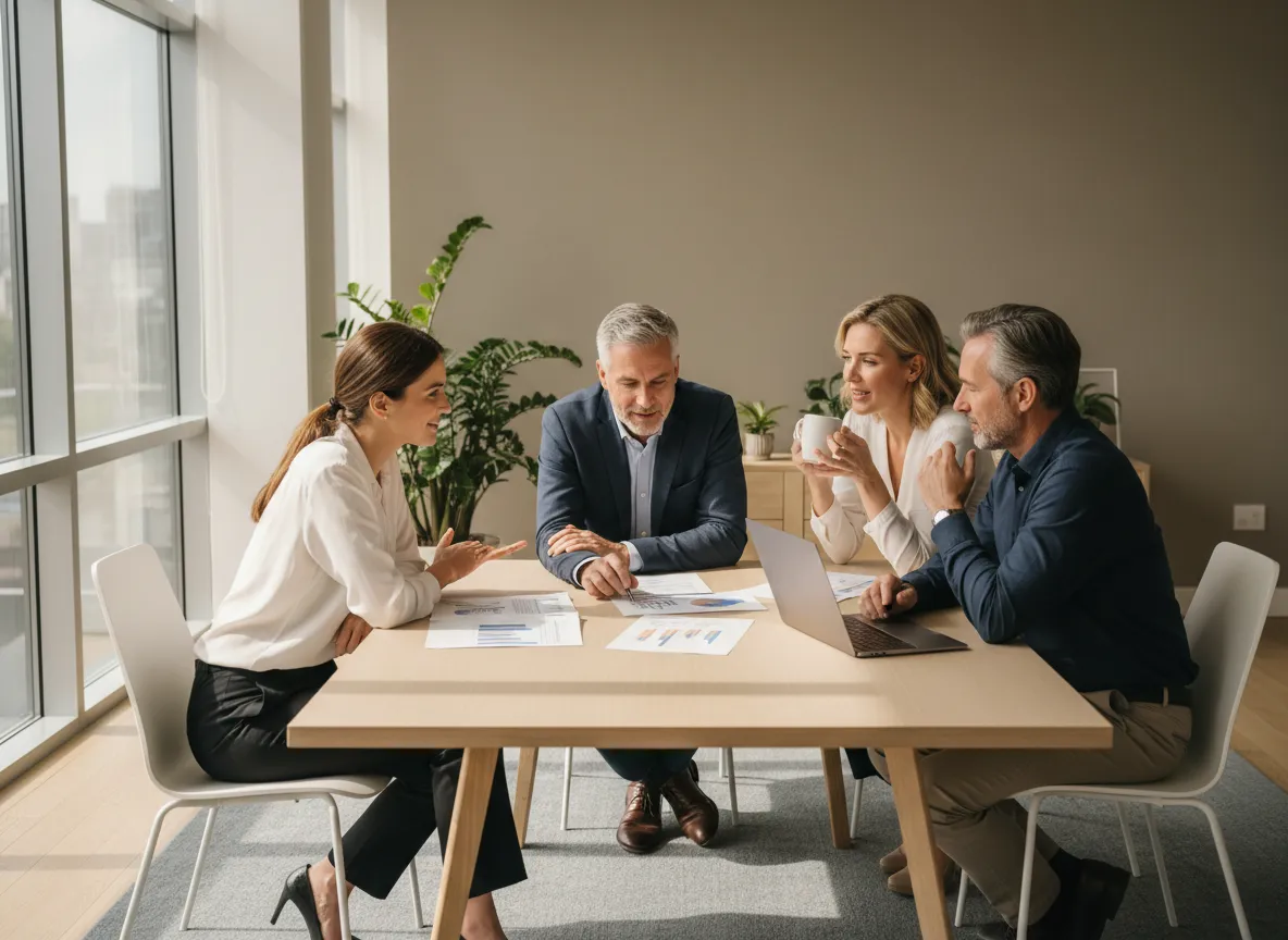 Professional management team having an honest discussion around a table