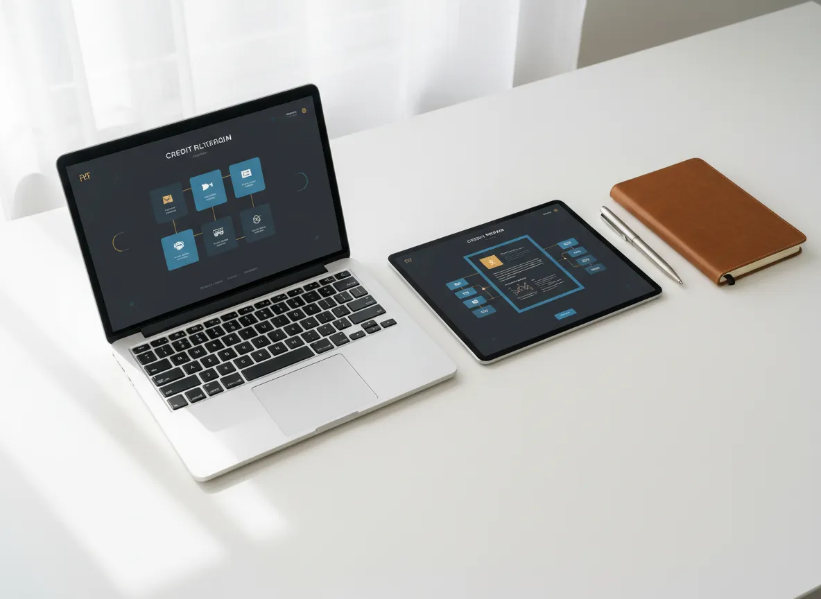 Educational dashboard and legal guides on laptop and tablet