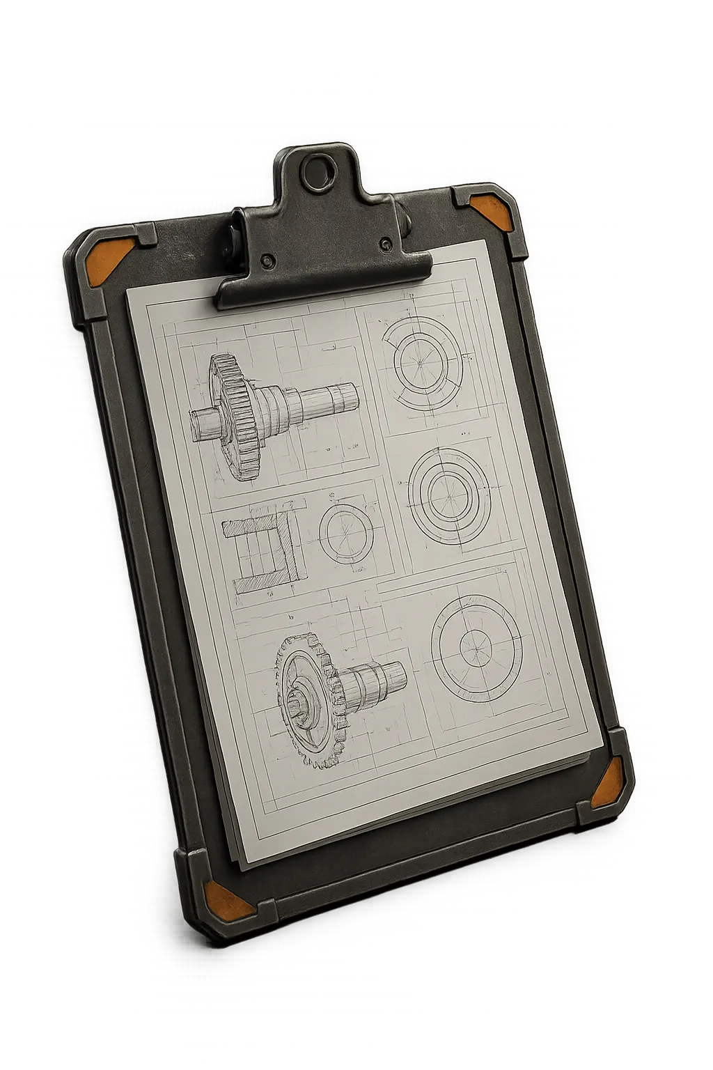 Technical clipboard and stamped legal service contract for SEMO heavy machinery equipment