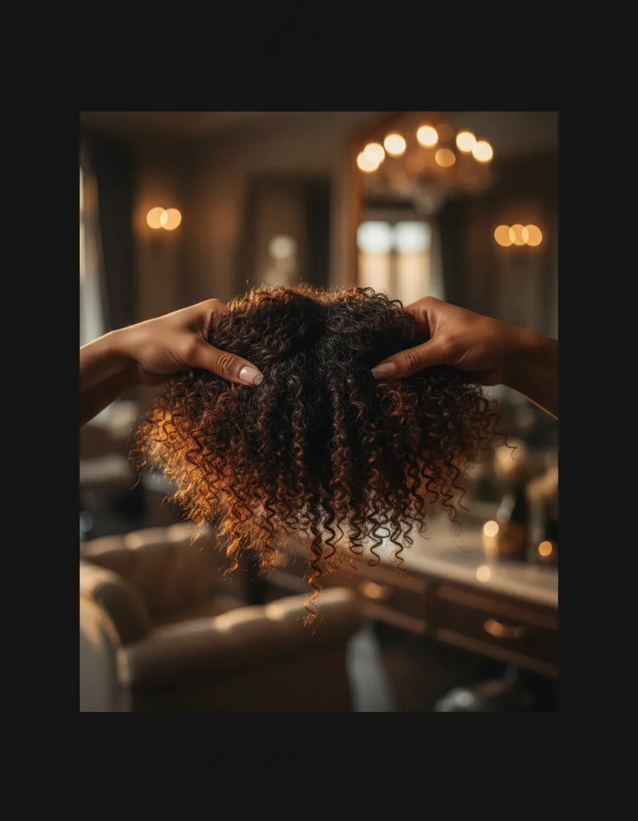 Serene hands gently working with textured hair