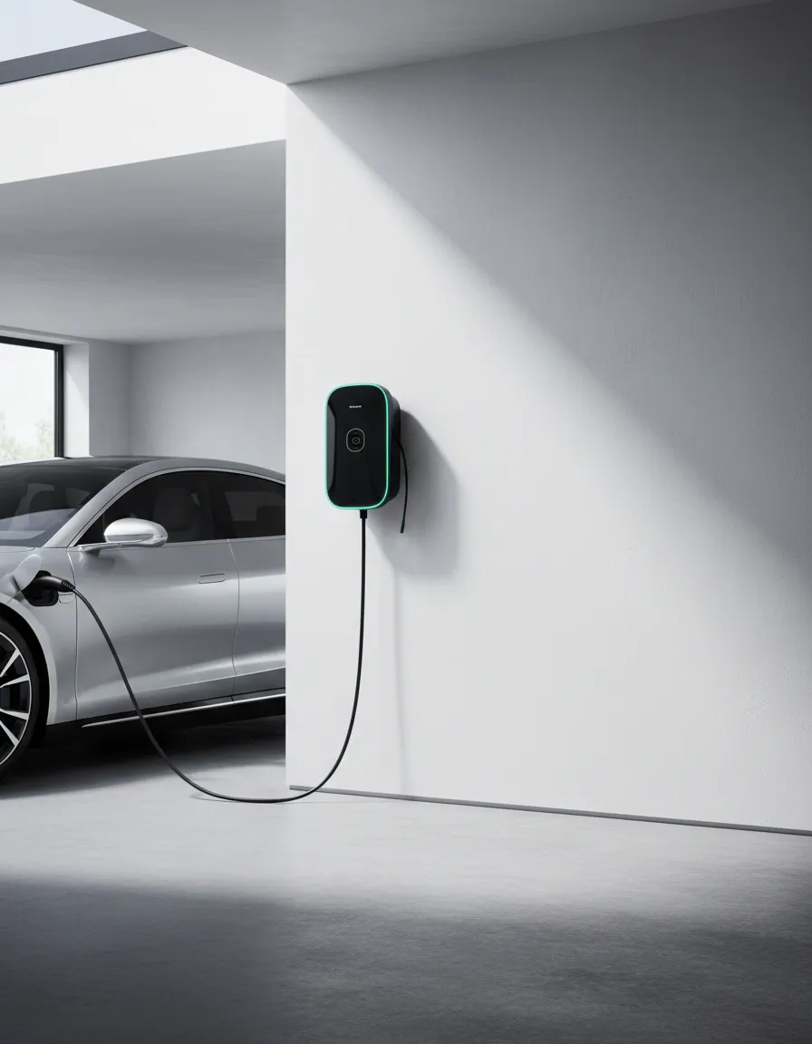 Sleek modern home EV charger installation by professional electrician