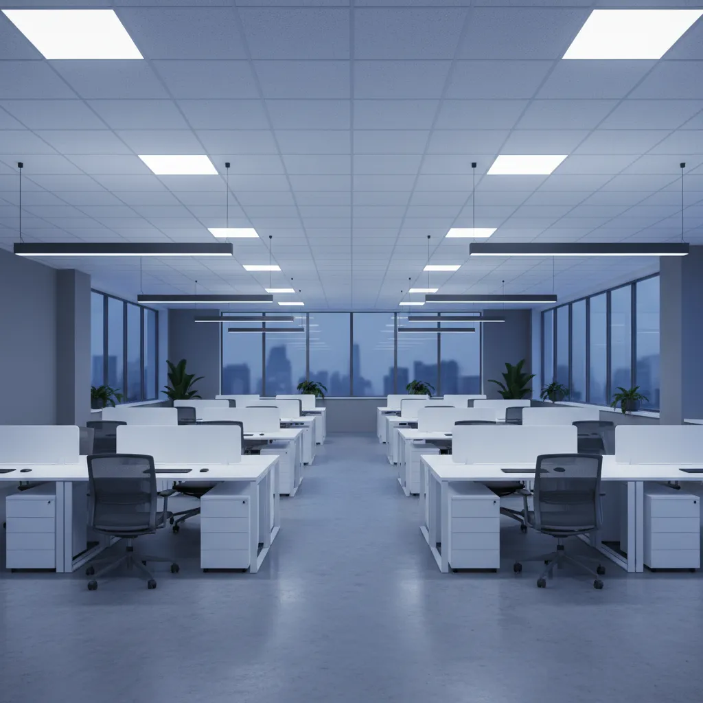 Commercial lighting installation in a large professional office space