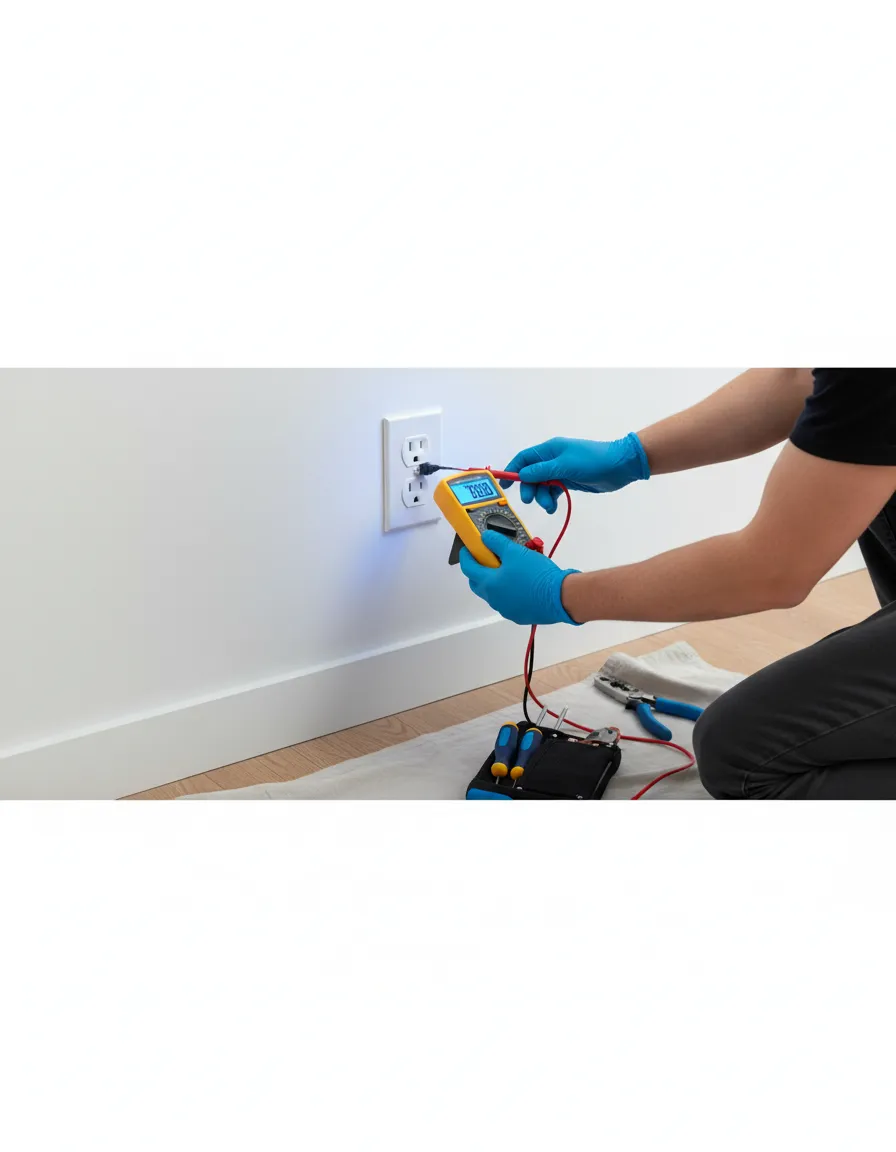 Licensed electrician professionally installing a new code-compliant outlet