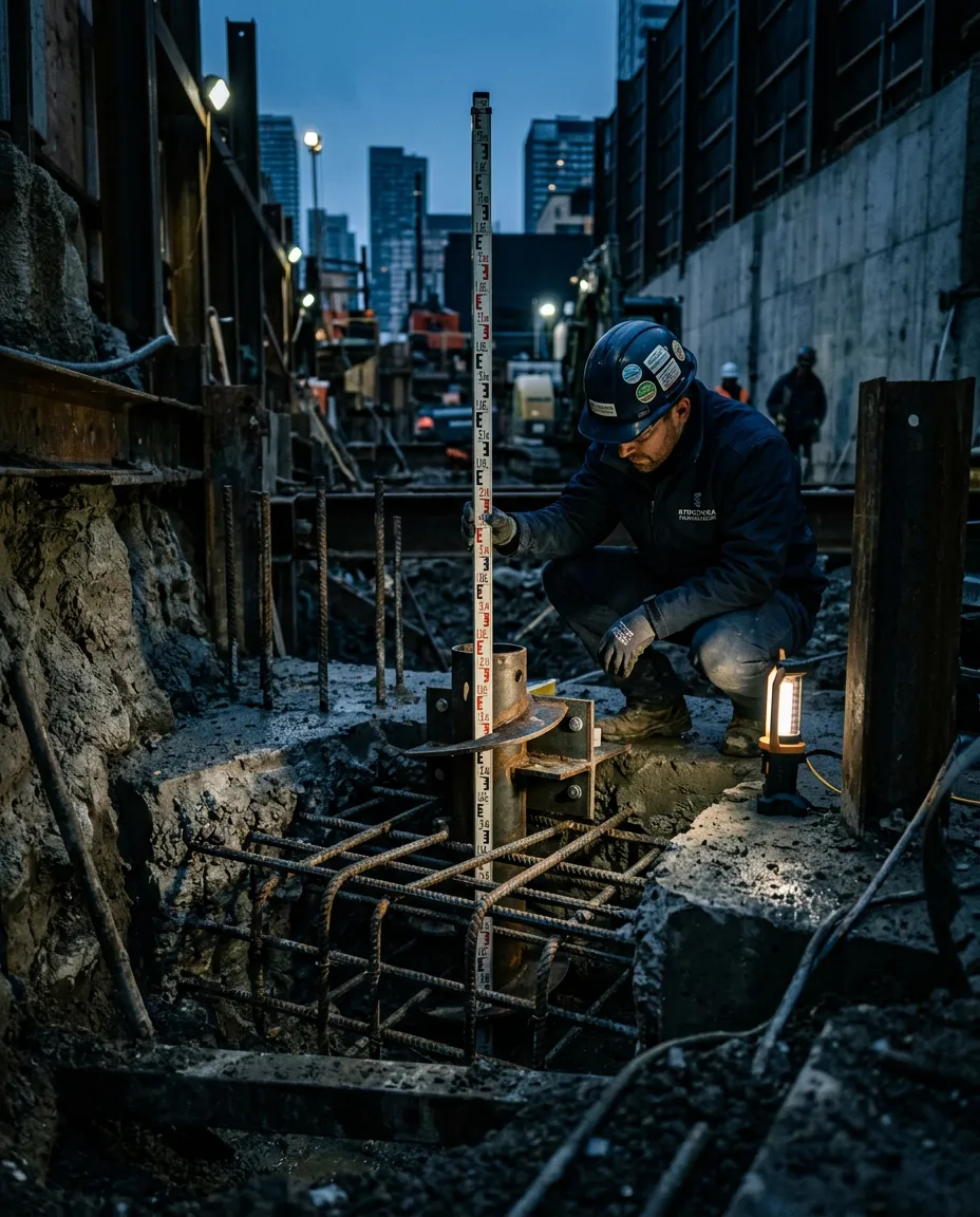 Commercial deep foundation installation and structural underpinning site inspection