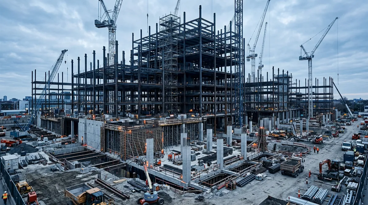 Commercial deep foundation construction site managed by general contractors