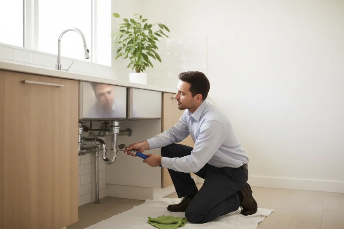 Expert plumber repairing residential pipework