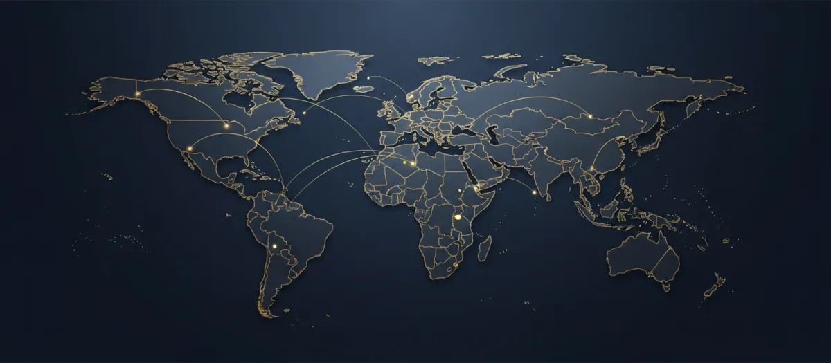 Abstract world map vector in navy and gold