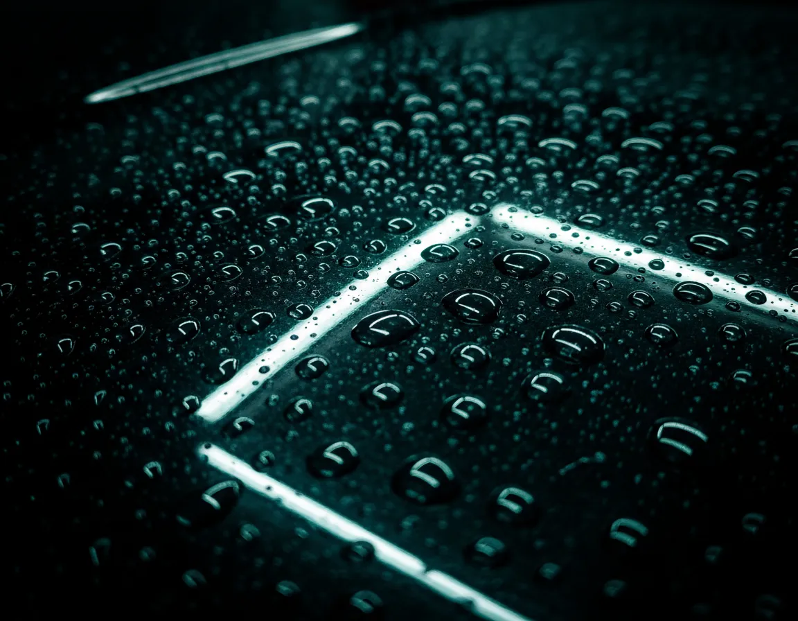 Close-up of ceramic coated hood with water beads