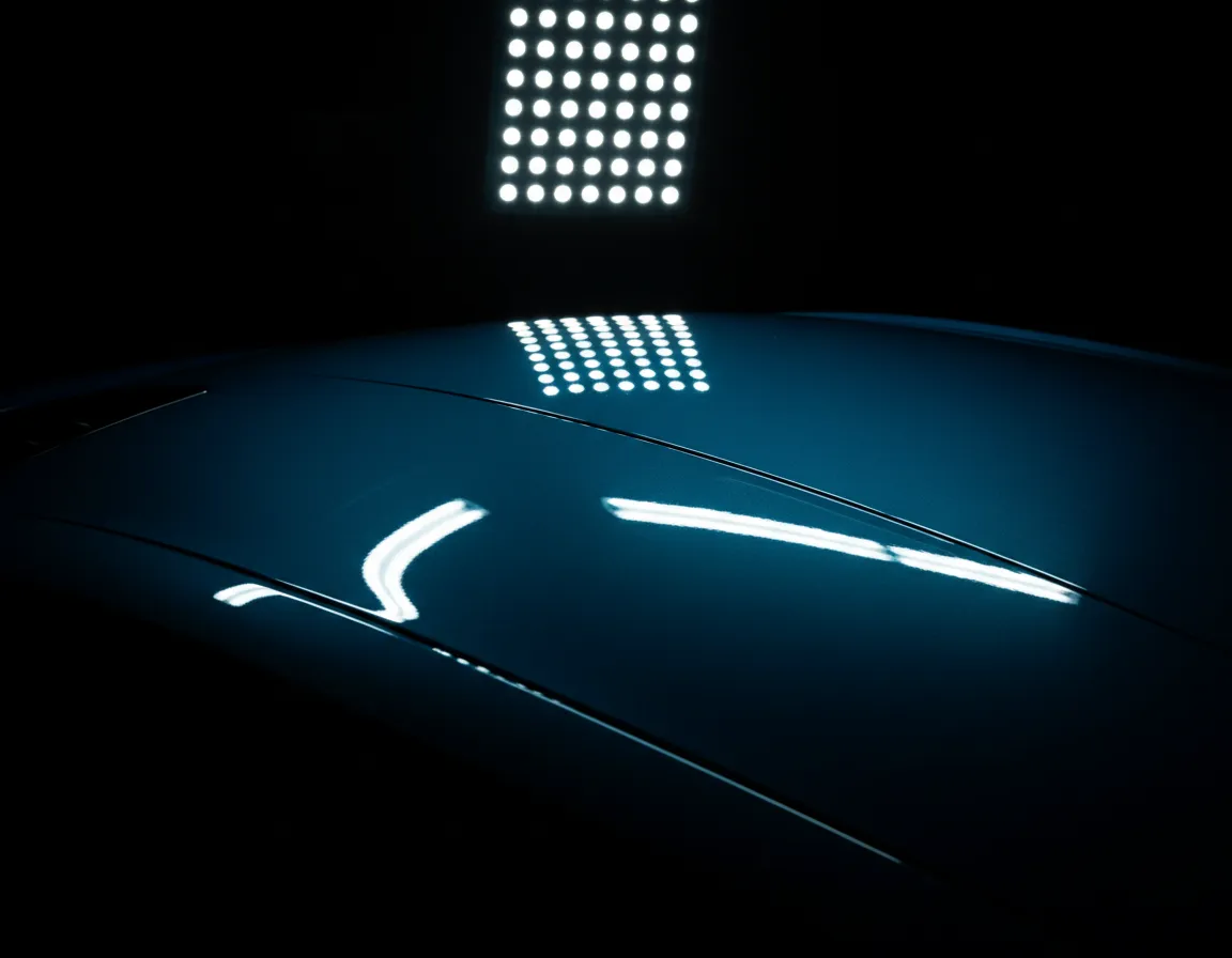 Paint correction reflection under shop lighting