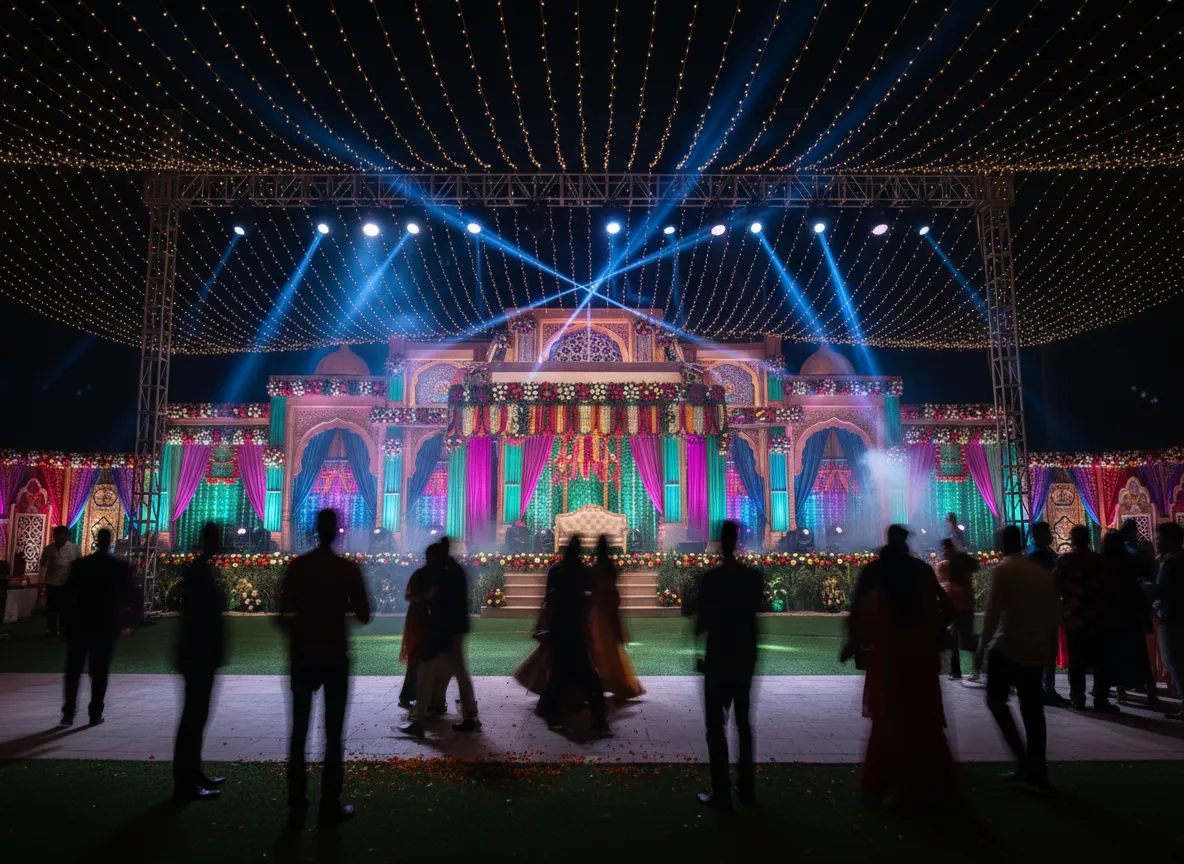 Sangeet night with stage, lights and choreographed performances