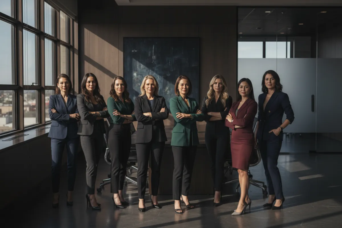 Group of professional businesswomen collaborating in an office setting