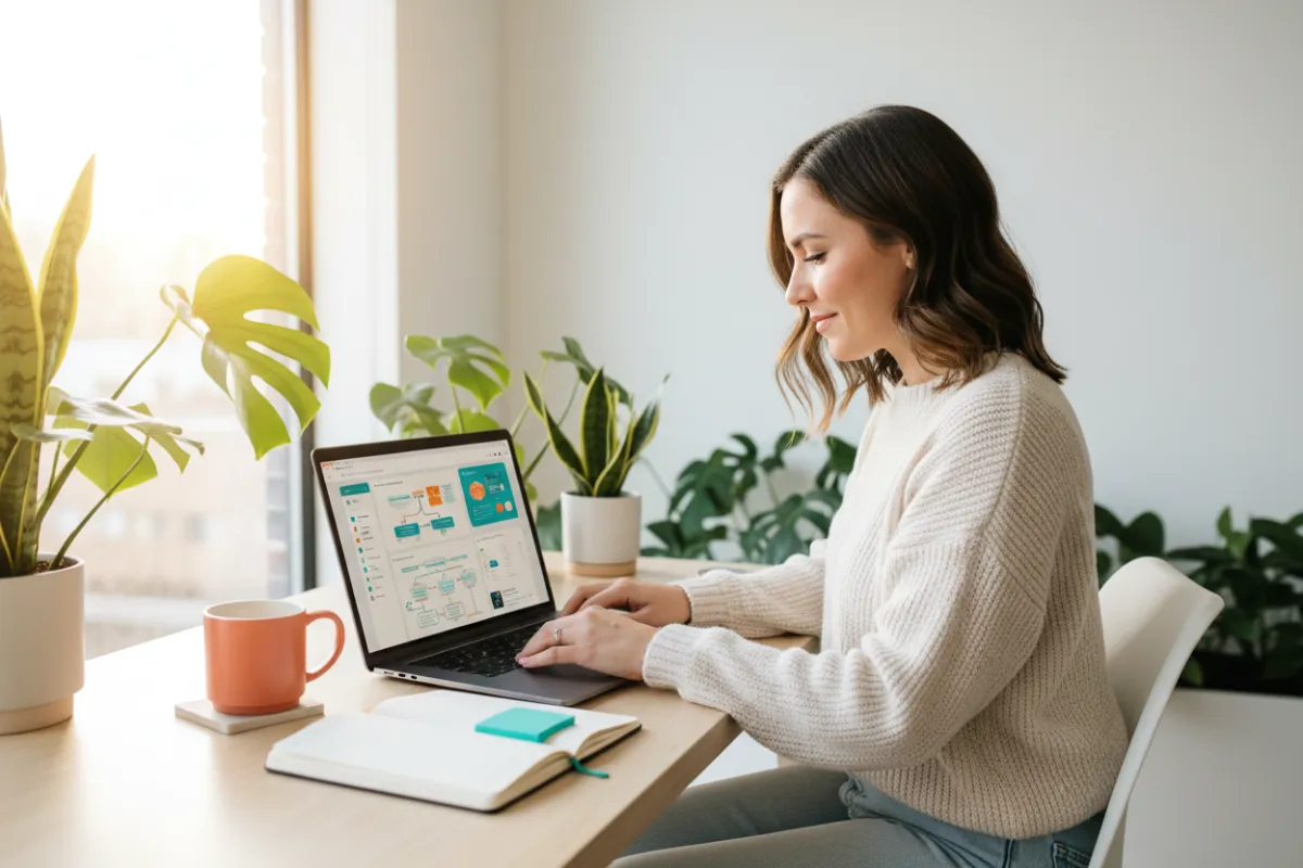 Woman organizing her business systems on a laptop