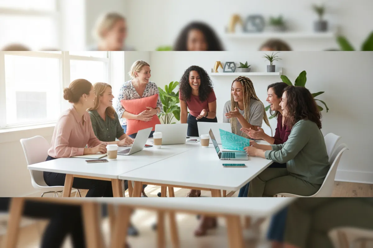 Group of diverse women collaborating and smiling