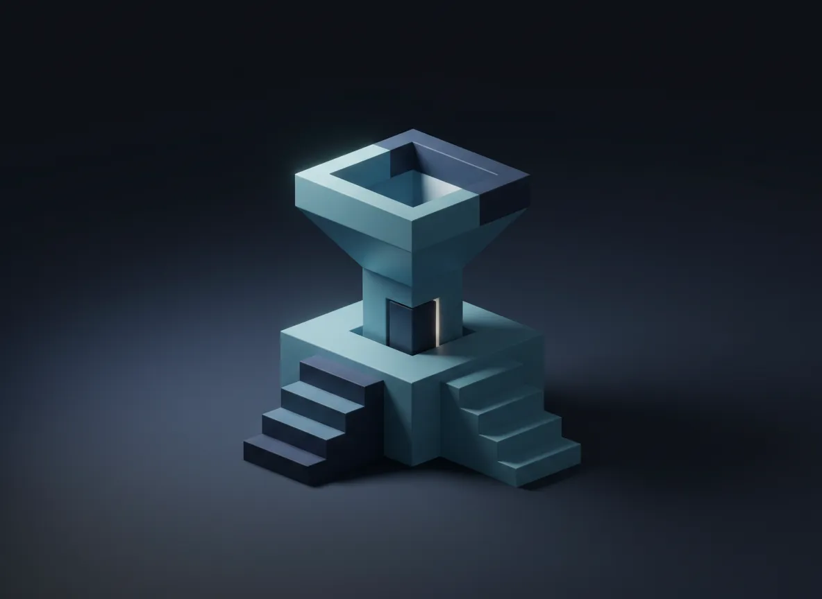 Abstract geometric shapes representing structured marketing offers and funnels