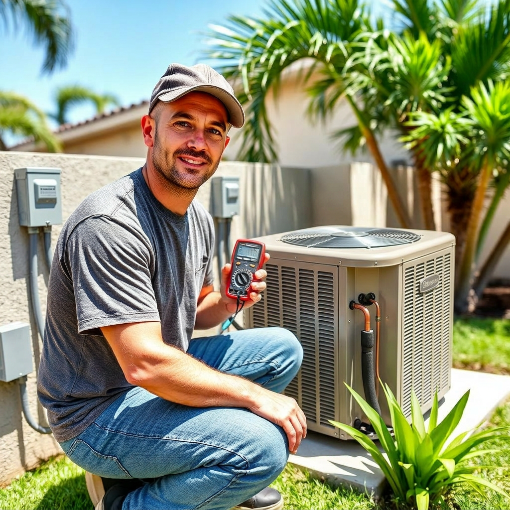 Sarasota AC replacement technician with new condenser unit