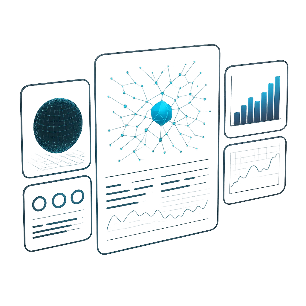 High-fidelity 3D glass neural network and AI Command Center dashboard preview