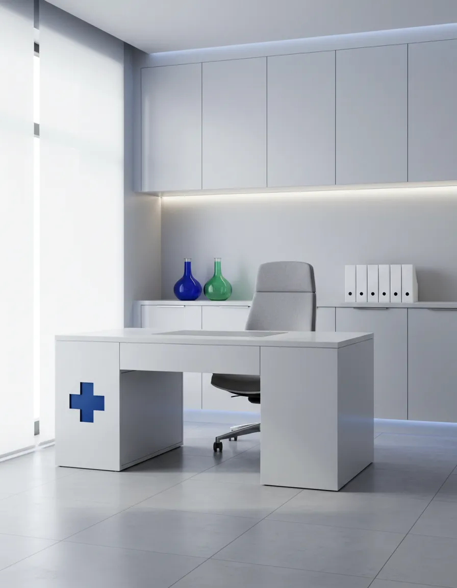 Professional high-key healthcare office showing compliance and trust