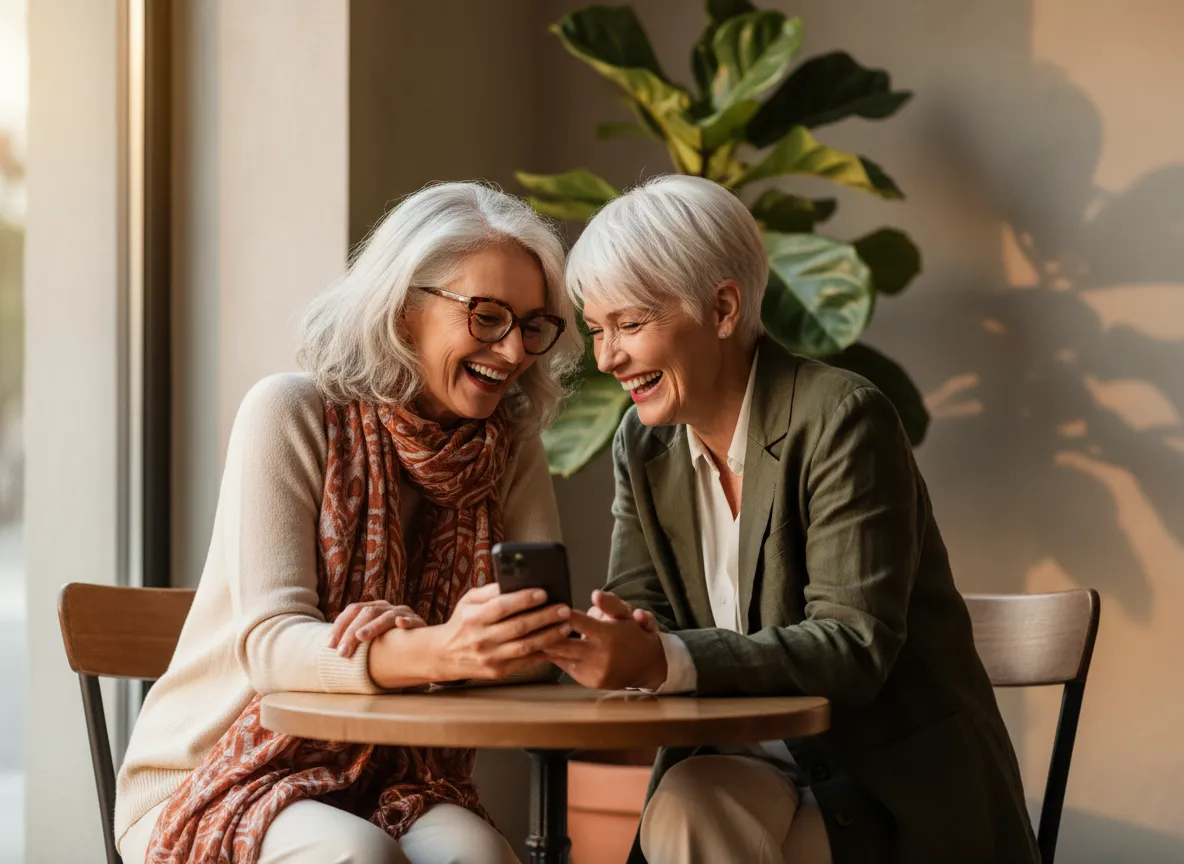 Women chatting happily over coffee