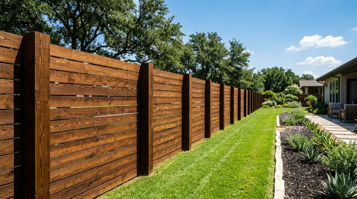 Custom Western Red Cedar wood privacy fence with heavy-duty steel post system