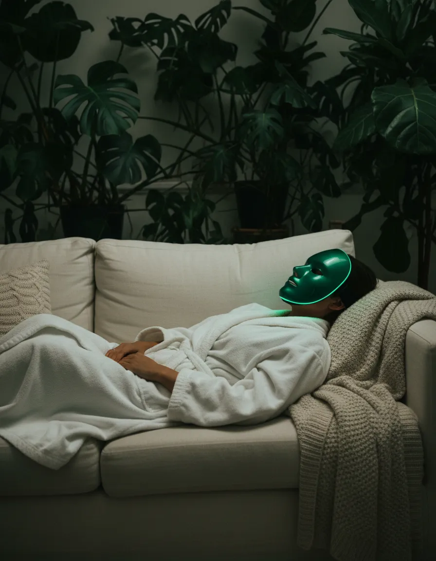 Premium Green LED Face Mask in use