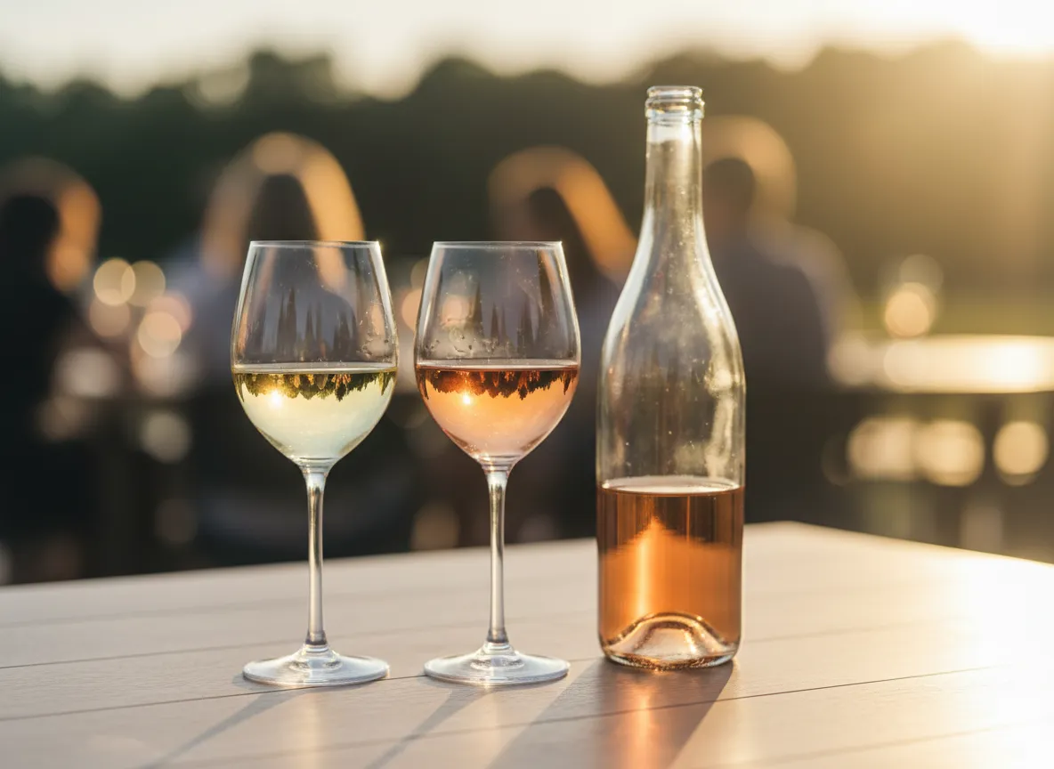 Pahare cu vin alb pe masă de lemn