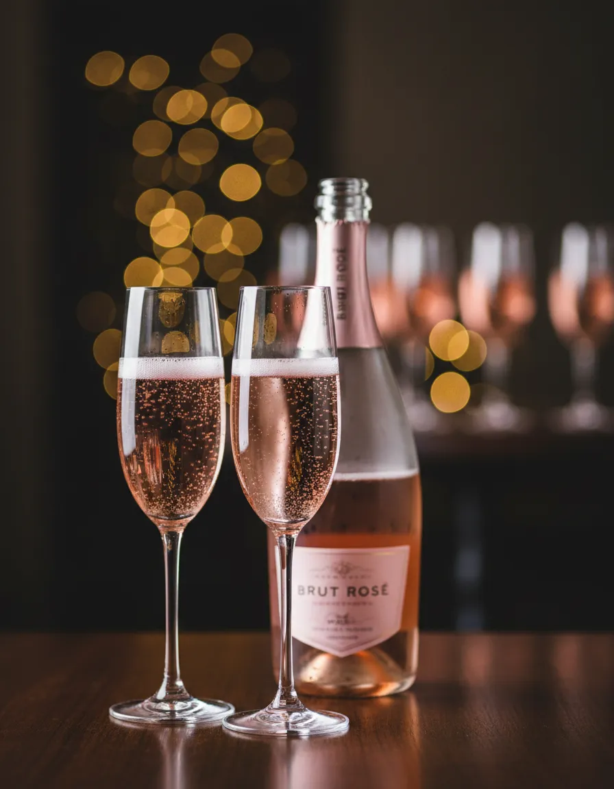 Două pahare de vin spumant cu sticlă pe fundal