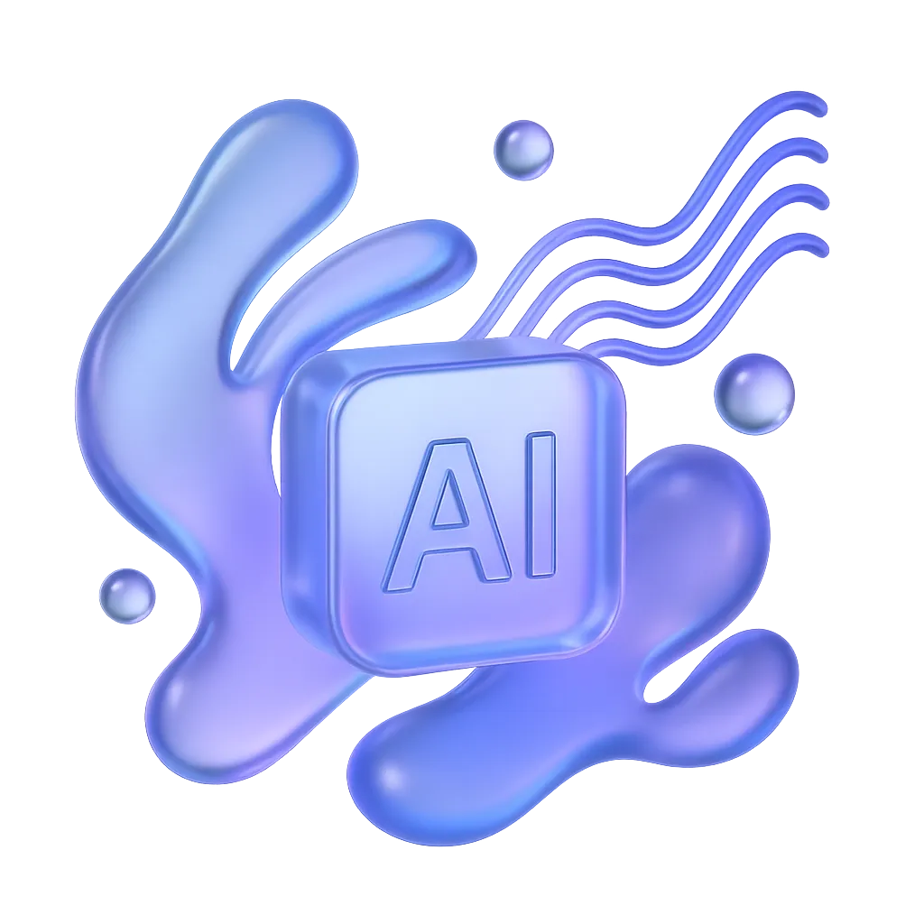 Floating 3D glass-textured AI node