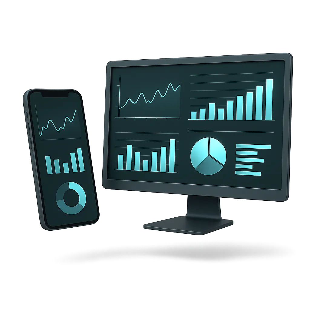 OmniFlow dual-device interface mockup showing modern data visualizations
