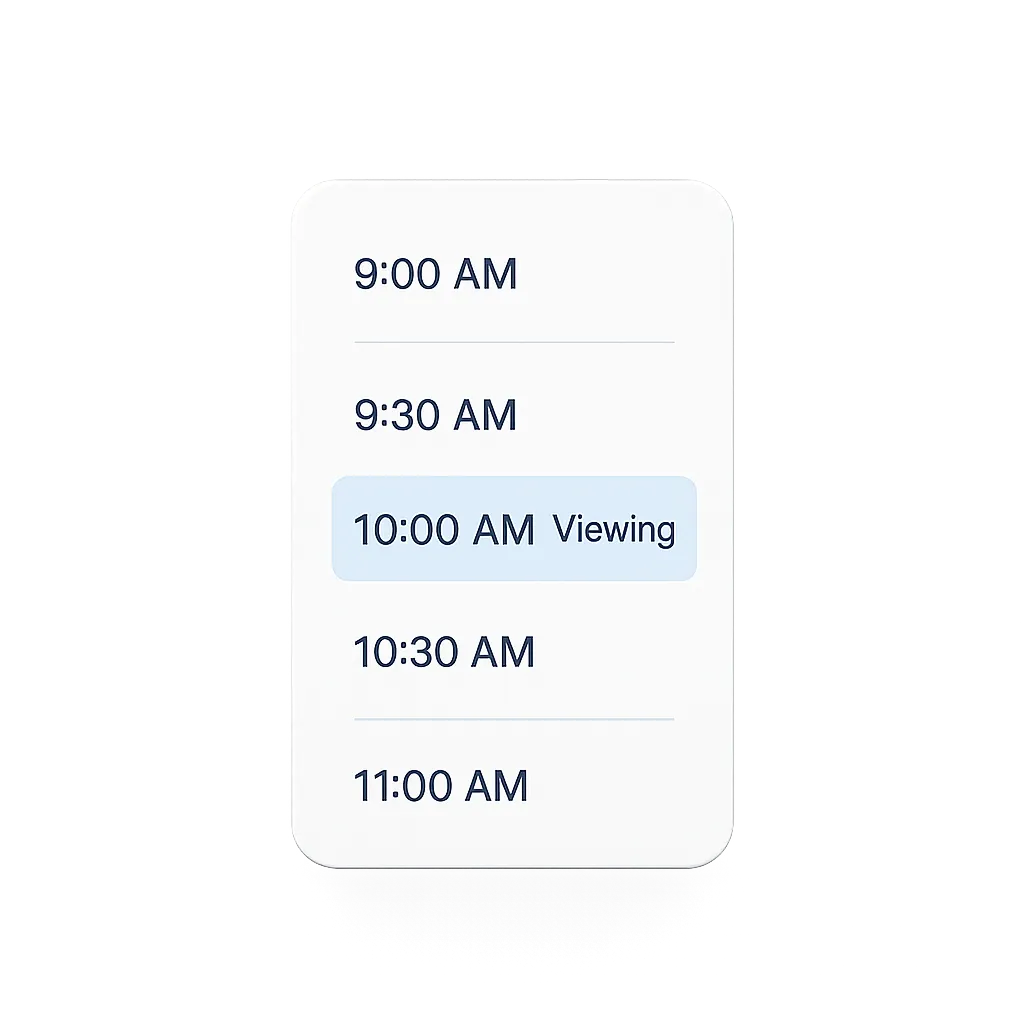 Appointment Float Card UI showing upcoming property viewings