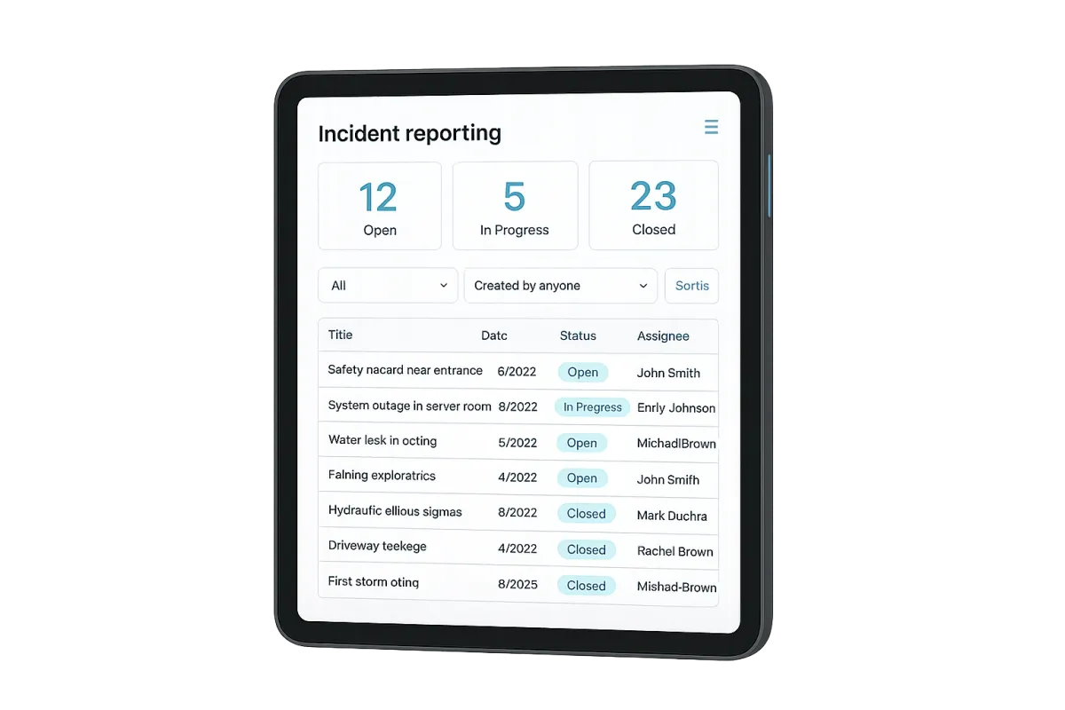 Caregiver using CareSync CRM on a tablet to report an incident