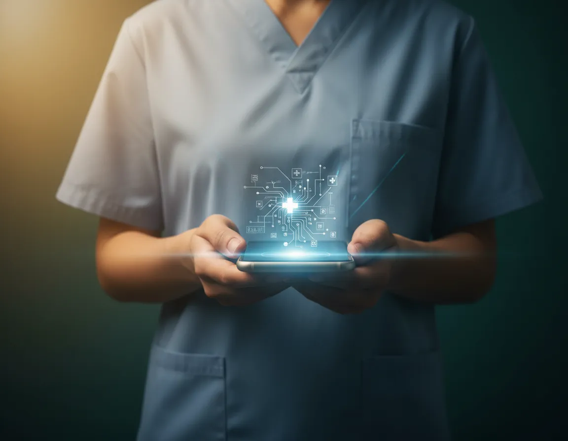 Physical therapist taking CEU courses on a mobile phone