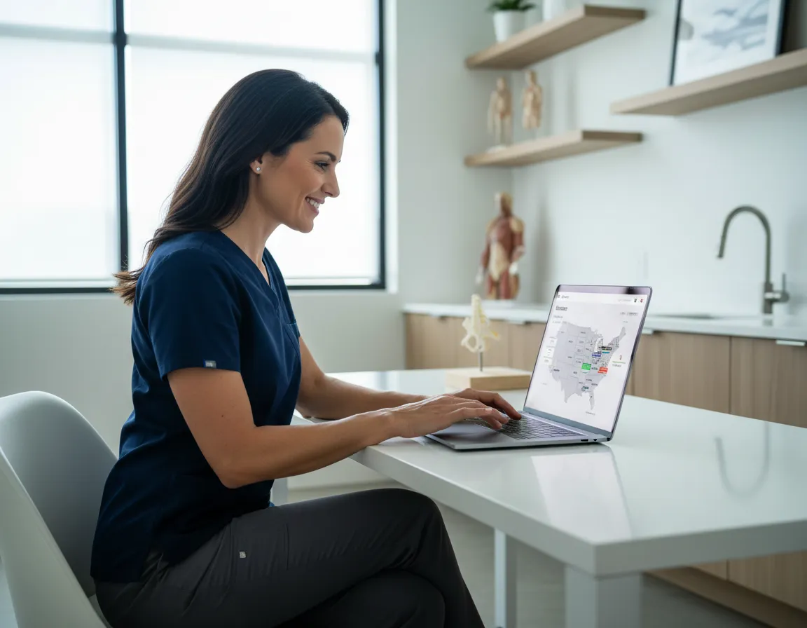 Physical therapist selecting state-specific CEU courses