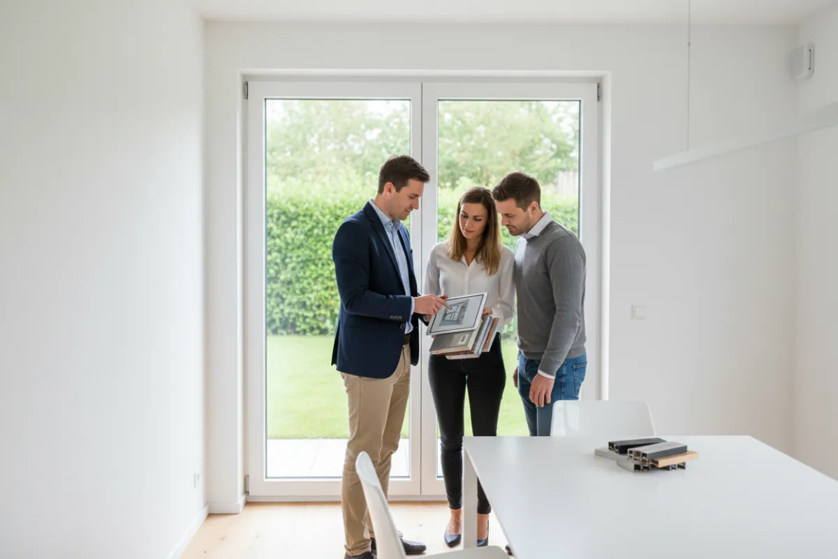 Consulente che presenta soluzioni di finestre ad alta efficienza