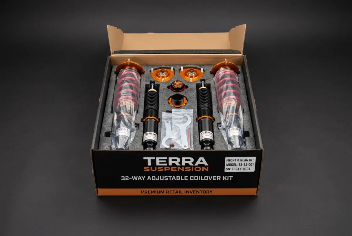 Brand new 32-way adjustable coilover suspension kit in box