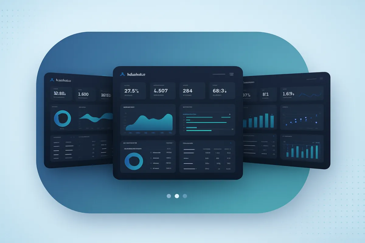 AquaPulse dashboards and results showcased on a large rounded gradient panel