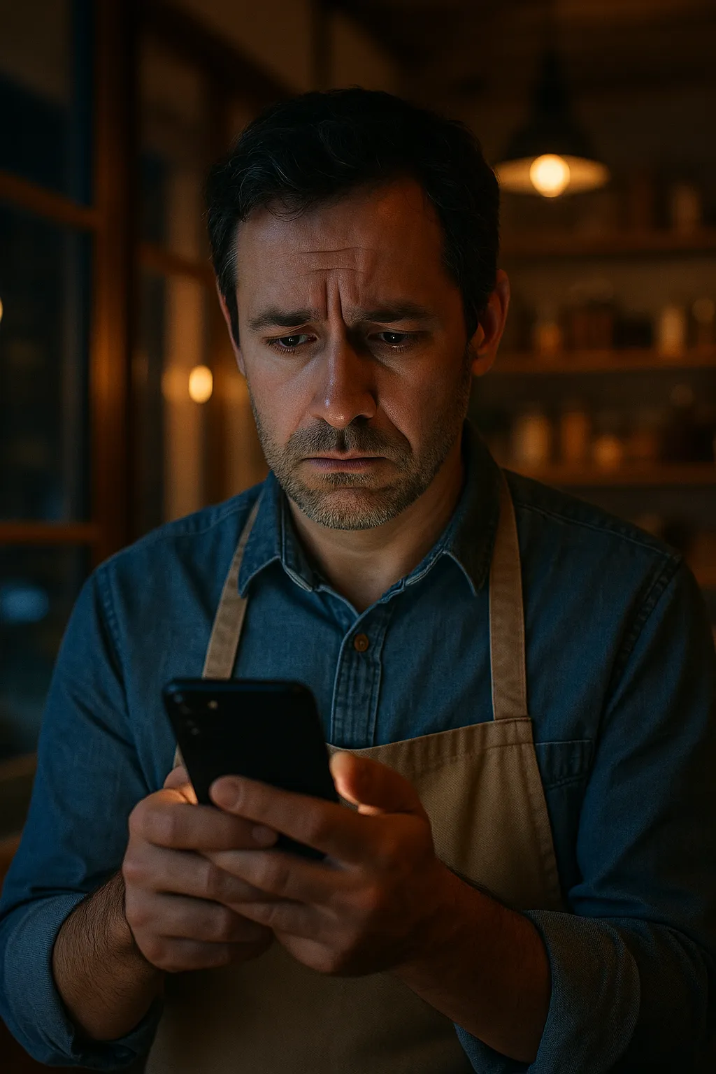 Small business owner checking missed notifications on phone