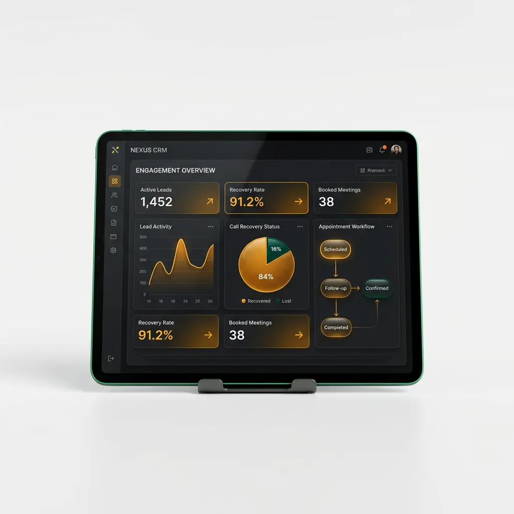 Evergreen Pivot AI Engagement Dashboard showing active call recovery and automated booking workflows