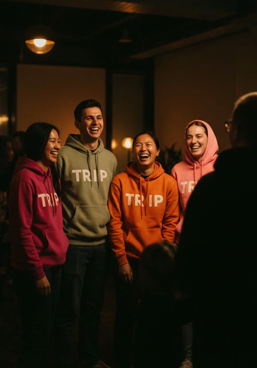 University club members in group hoodies