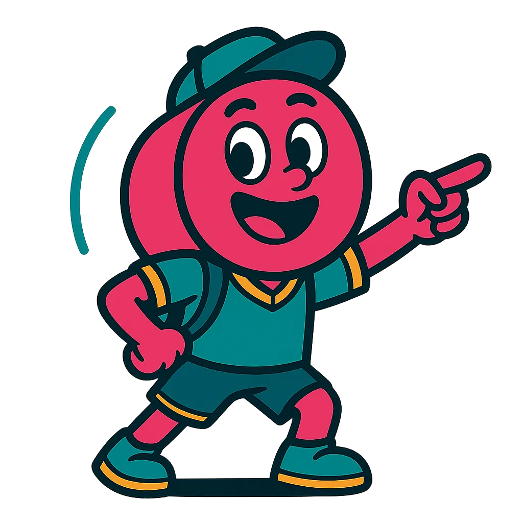Upbeat Jamroll mascot cutout pointing enthusiastically