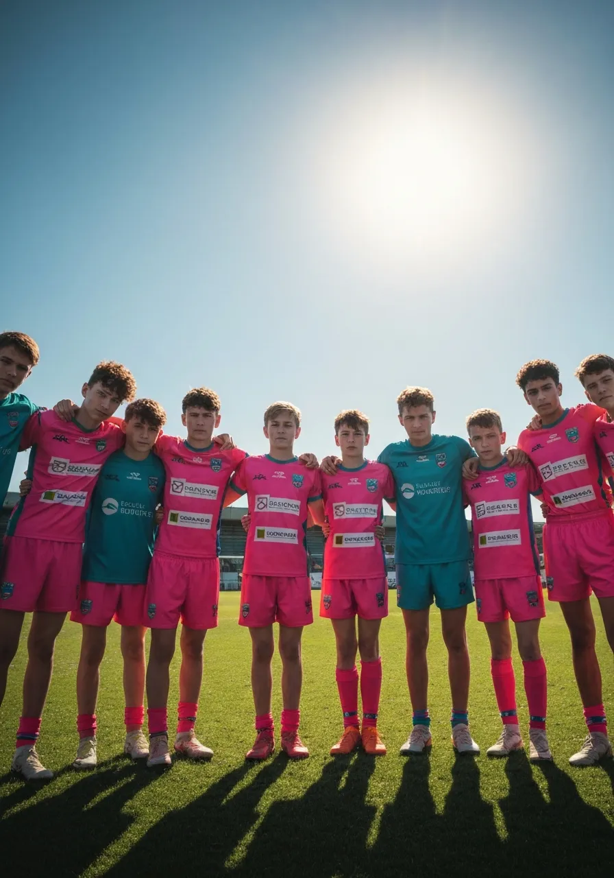 Sports team posing in matching custom kits
