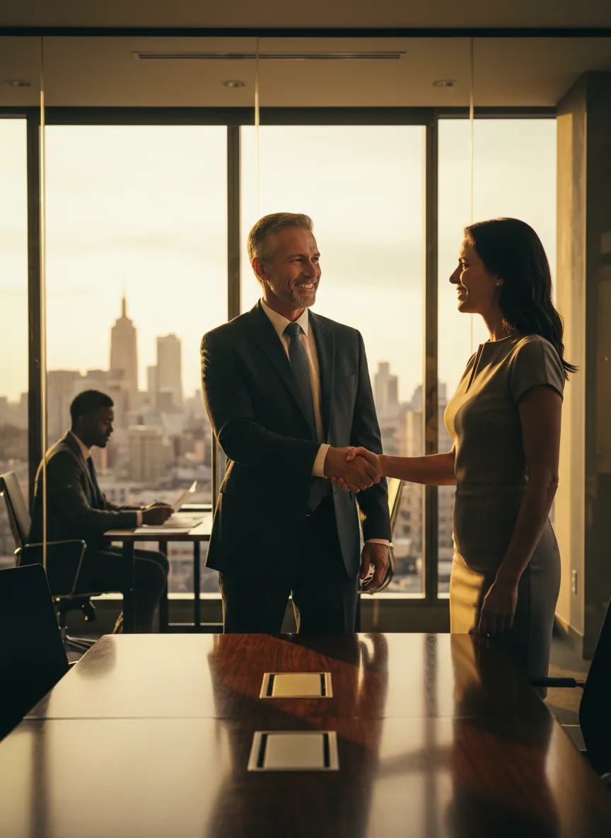 Partnership photo of consultant and client shaking hands
