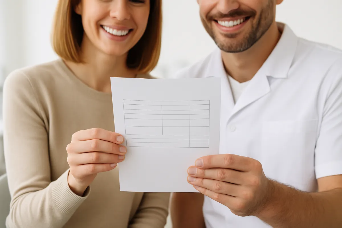 Patient and dentist holding a written treatment plan