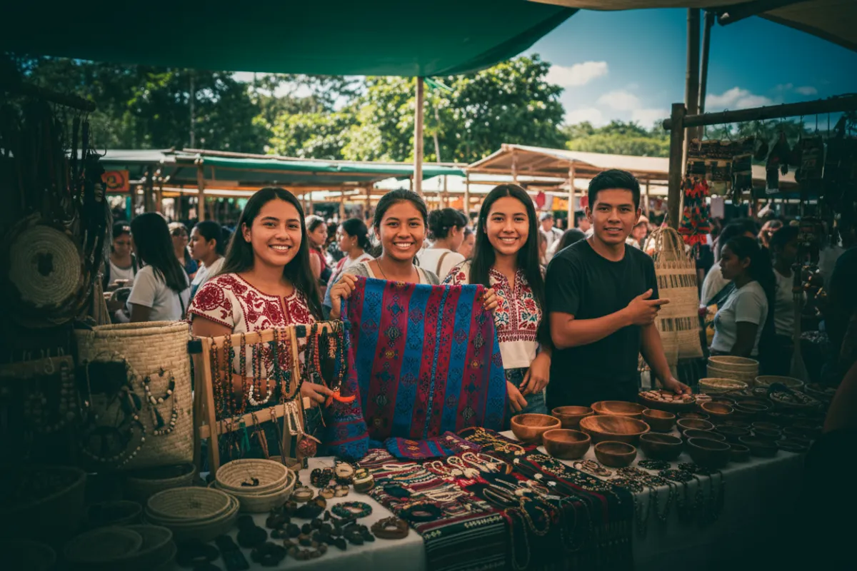 Jóvenes emprendedores amazónicos presentando sus productos