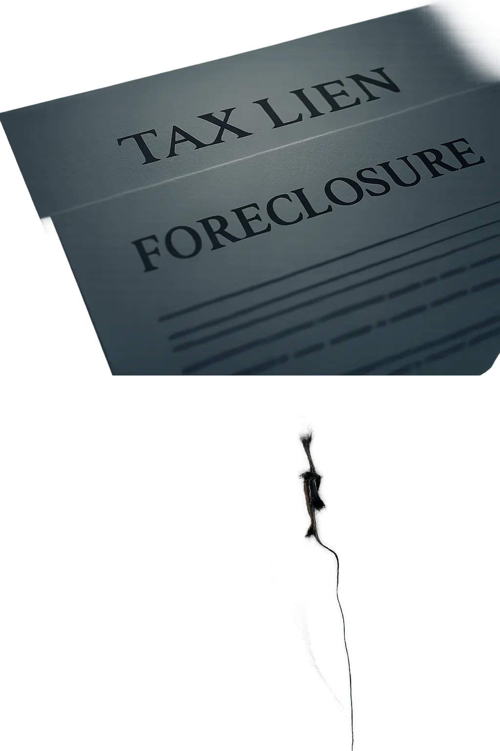 Composite view of official legal tax lien notice documentation alongside an concerned homeowner examining resolution options